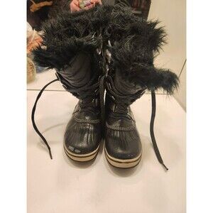 Sorel Kid's Winter Boots Black Faux Fur Waterproof USA Size 2
